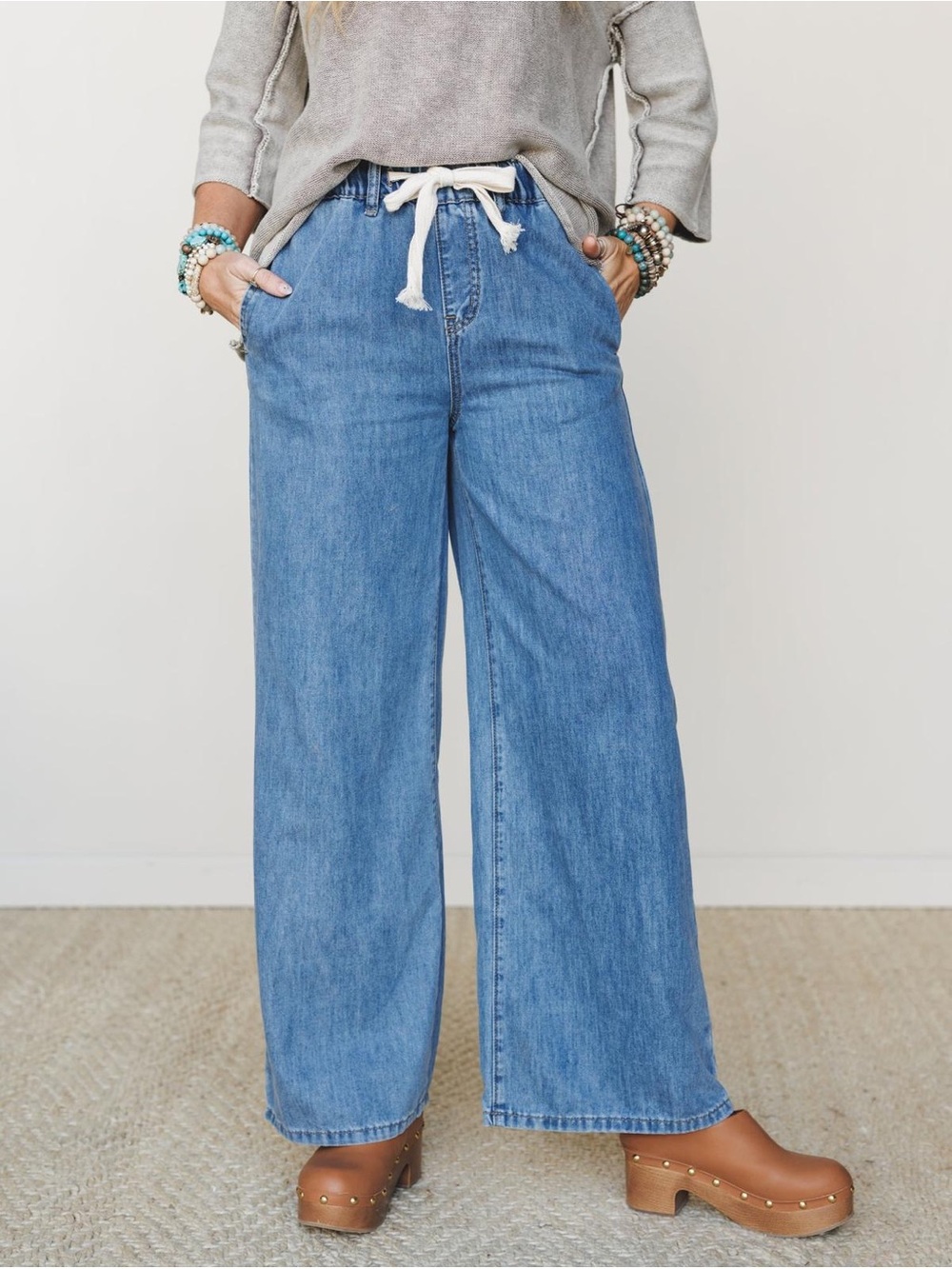 Three Bird Nest Wide Leg Women’s Drawstring Jeans